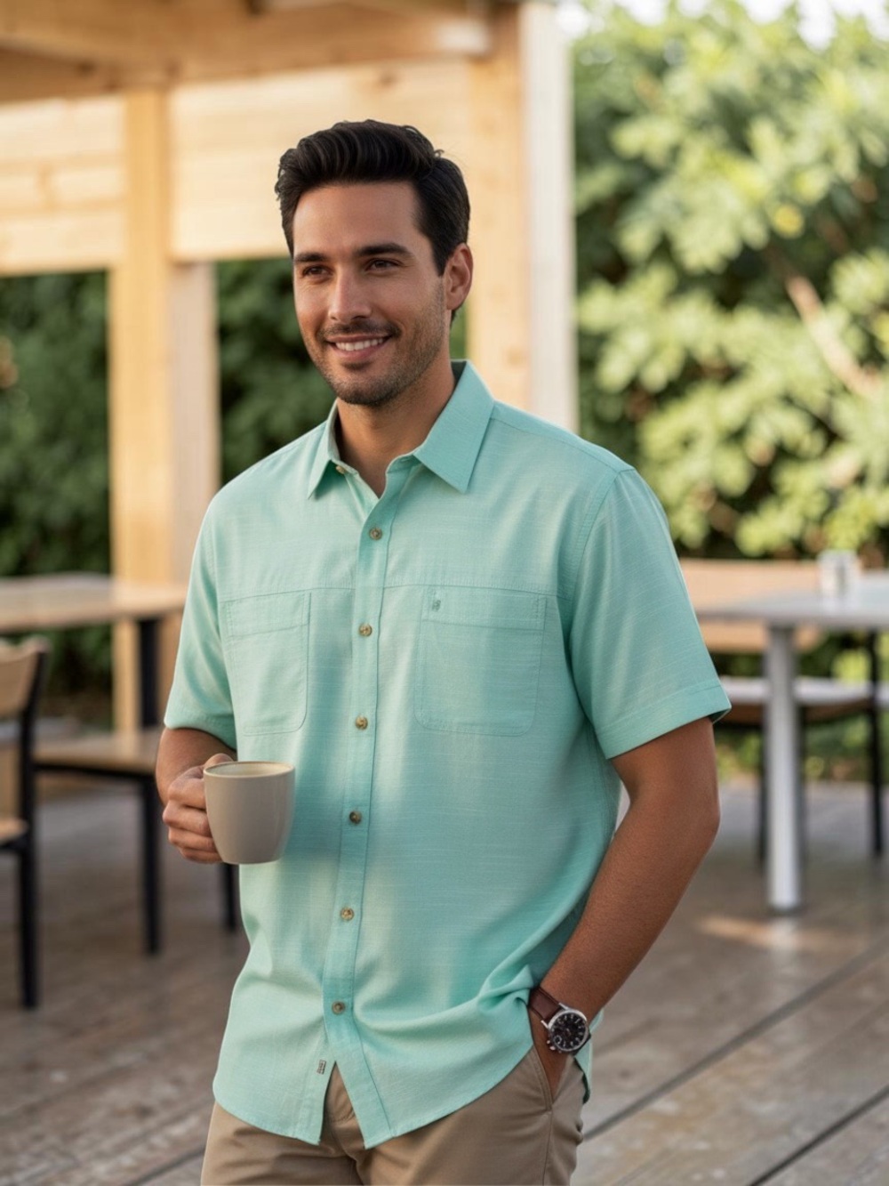 Izod Mint Green Short Sleeve Button-Down Shirt